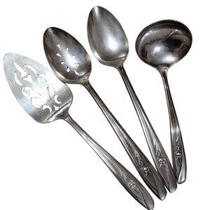 International Silver Tulip Serving Set 4pc floral center design 1950s Vtg minima